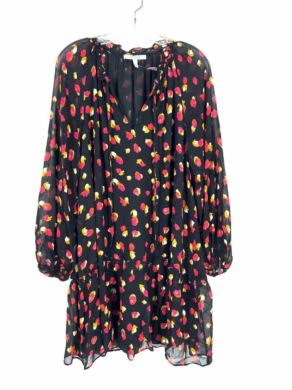 Derek Lam 10 Crosby Size 6 Bk/Rd/Pk Tie Front Print Designer Dress